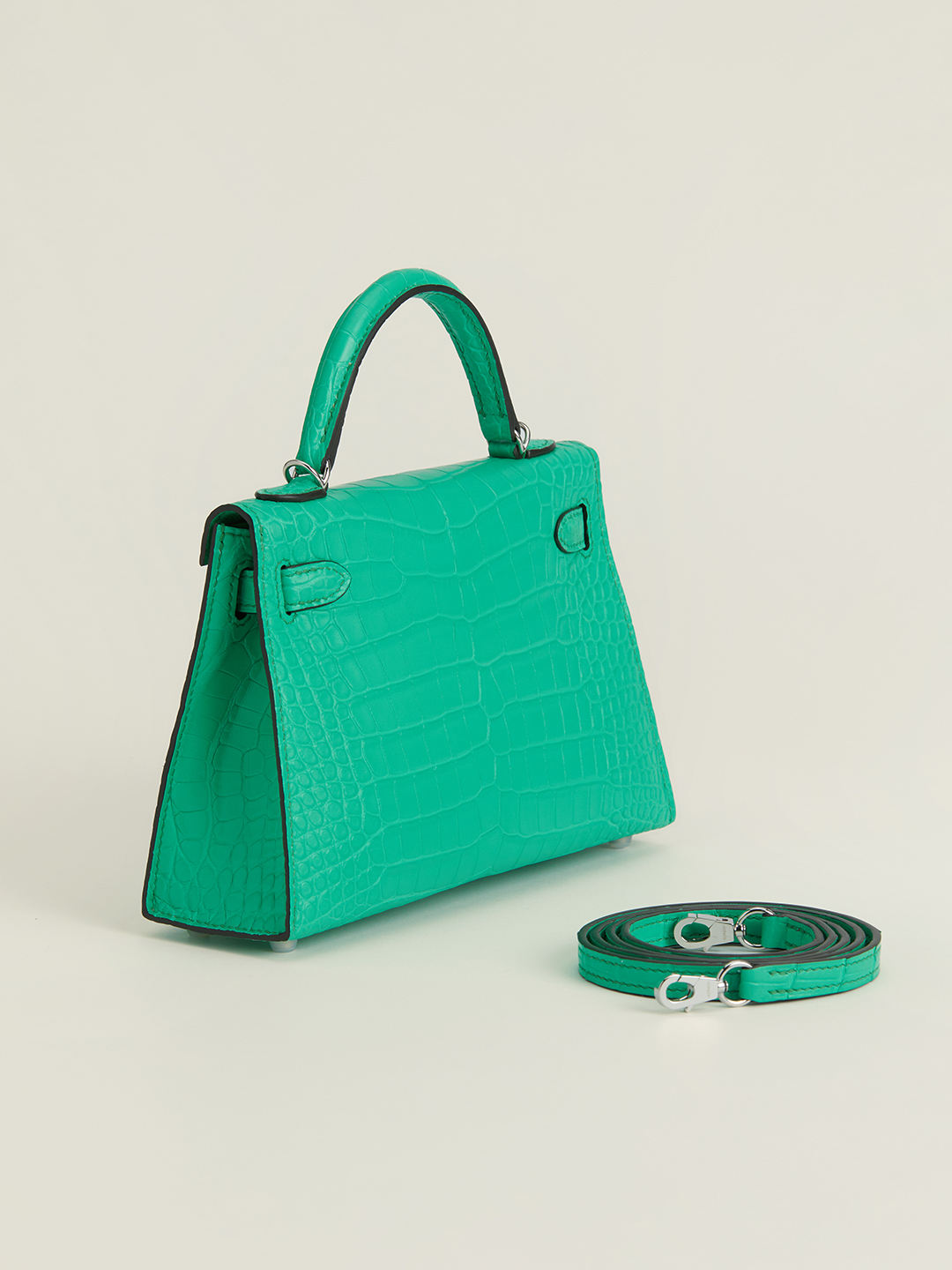 Hermes Kelly Mini II Bag 19CM In Vert Vertigo Matte Alligator Leather